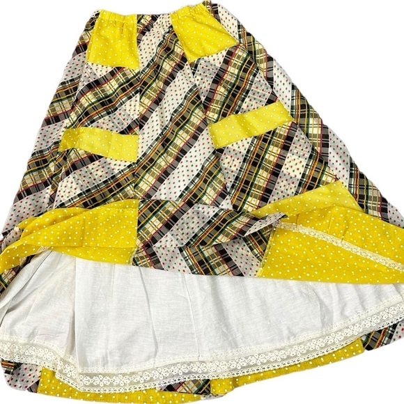 Vintage 70s Chessa Davis Bohemian Prairie Patchwork Maxi Skirt Small Medium - Picture 3 of 17